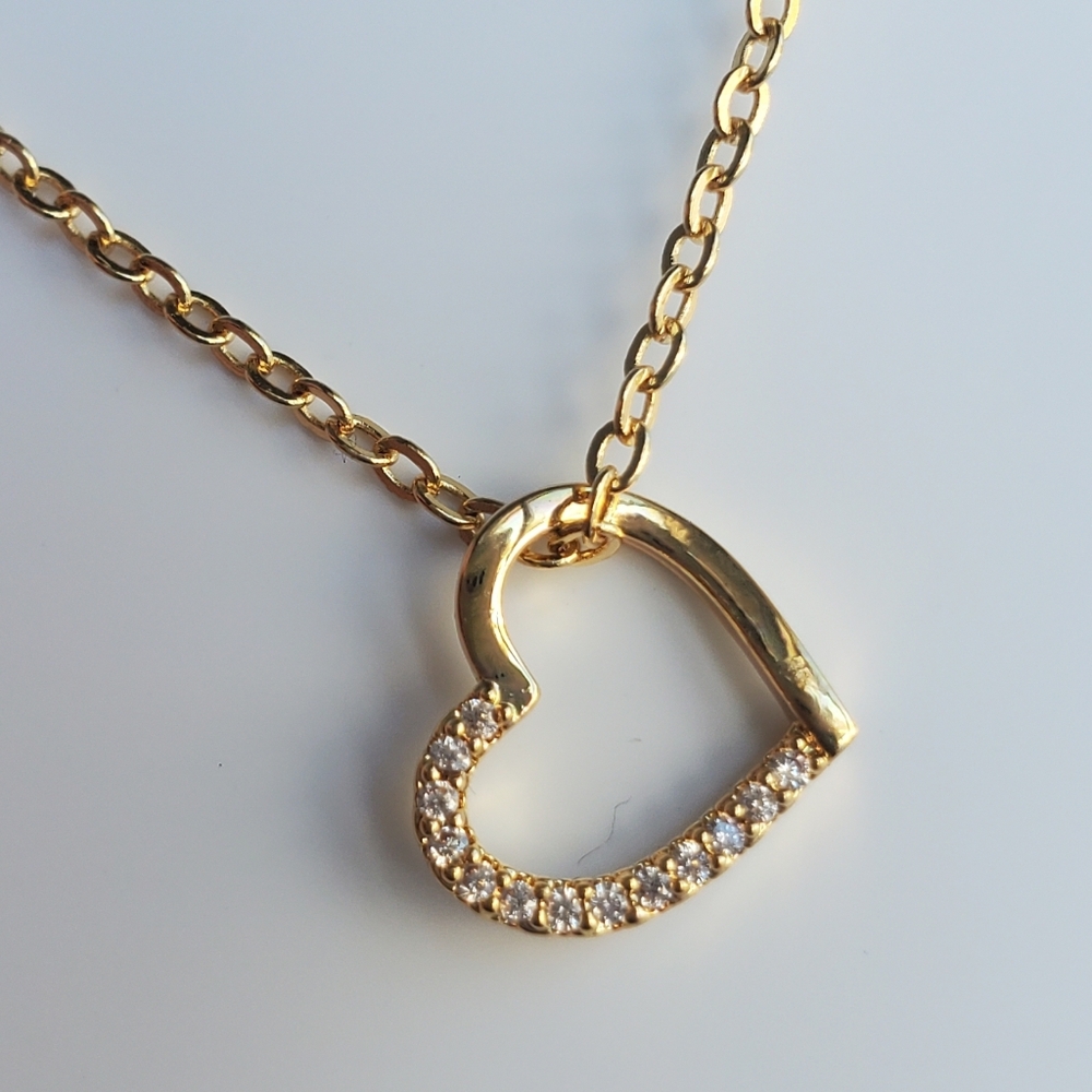 14k Gold Plated Necklace with Cubic Zirconia Heart Pendant